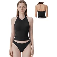 SUUKSESS Women Halter Padded Tank Tops Double Lined Backless Summer Going Out Tops