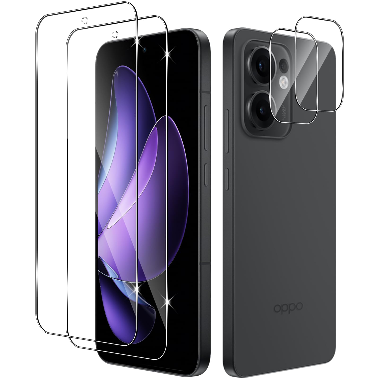 TingYR Vetro Temperato Per Oppo Reno5 Z 5G (2 Pezzi) - Durezza 9H, Antigraffio, Installazione Senza Bolle - Nero - 4