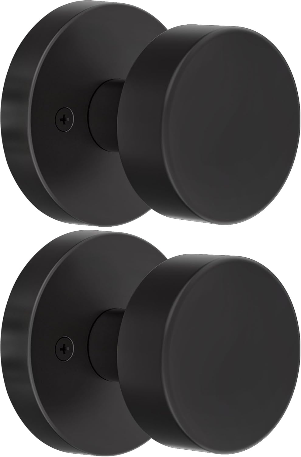 2 Pack Matte Black Dummy Door Knob Interior, Black Door Knobs for Bifold and Closet Doors, Heavy Duty Round Modern Door Handle 2 Pack Dummy Matte Black