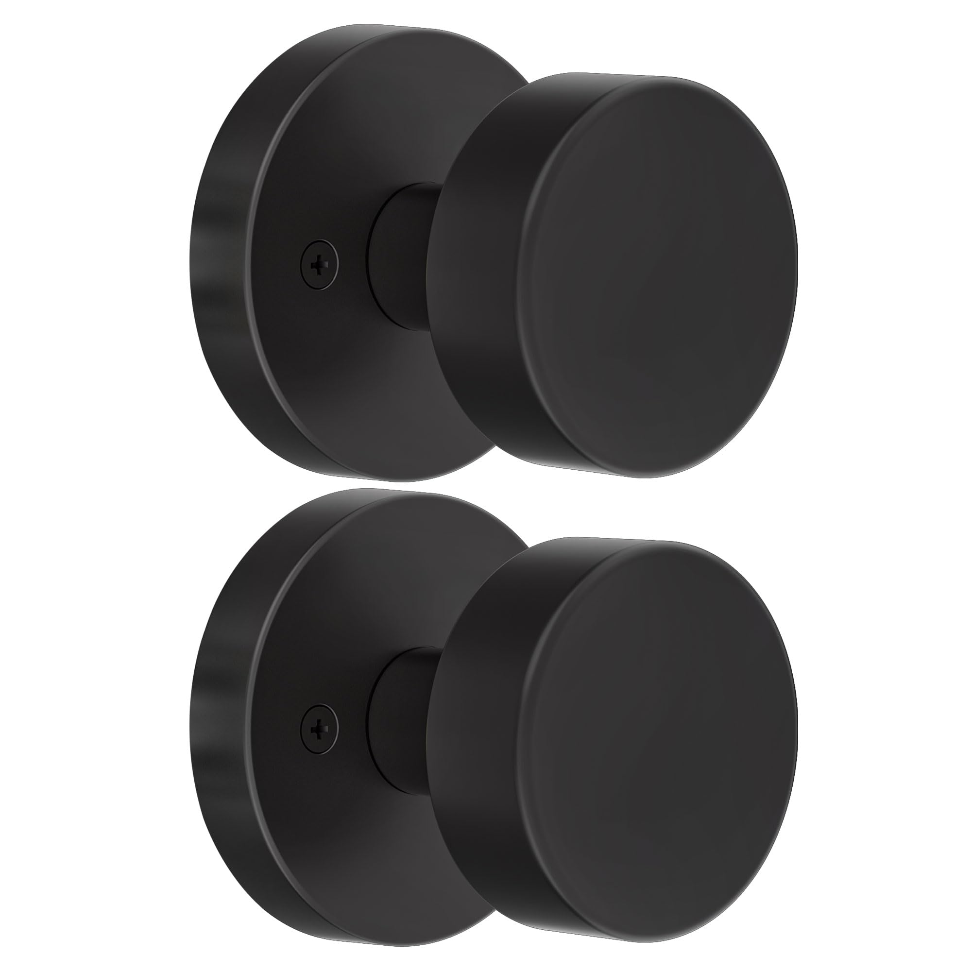 naubea 2 Pack Matte Black Dummy Door Knob Interior, Black Door Knobs for Bifold and Closet Doors, Heavy Duty Round Modern Door Handle