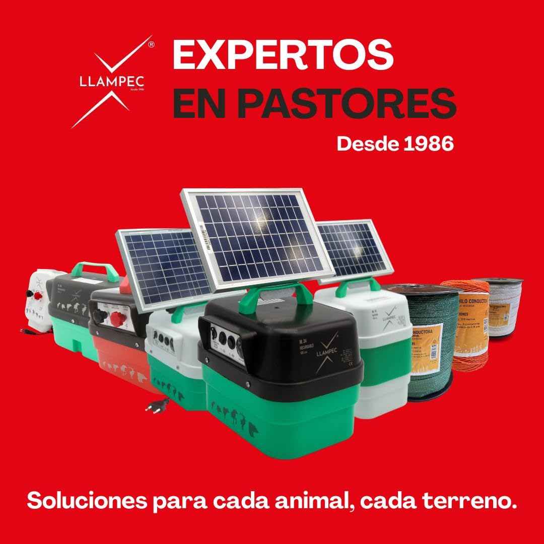 Llampec Hilo Pastor Eléctrico 200 m x 12 mm – Cinta 5 Conductores Acero Inoxidable – Alta Conductividad y Resistencia UV – Cable Valla Eléctrica para Caballos, Vacas y Perros – Bobina Conductora