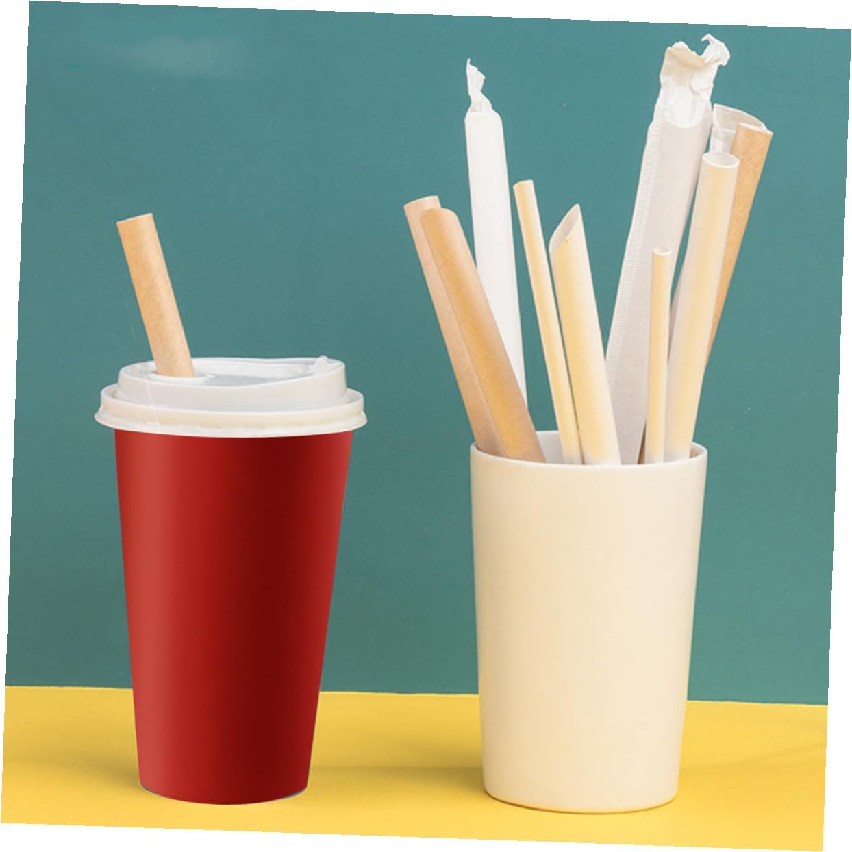 Disposable Pulp Paper Straws 100pcs 12x200mm Kraft Paper Milk Tea Straws with Individual Wrapping for Party and Store Use