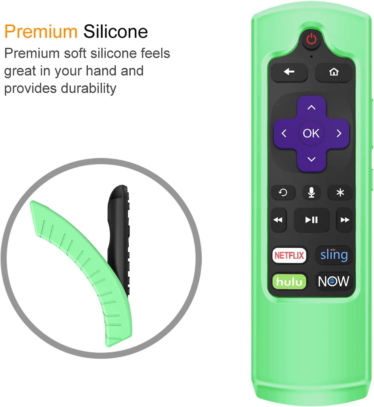 CaseBot Remote Case for Roku Voice, Roku Express HD / 4K+, Ultra LT Enhanced Voice, Express 3930, Premiere+ 3921, Streaming Stick+ Remote, Honey Comb Anti Slip Shockproof Silicone Cover, Green Glow