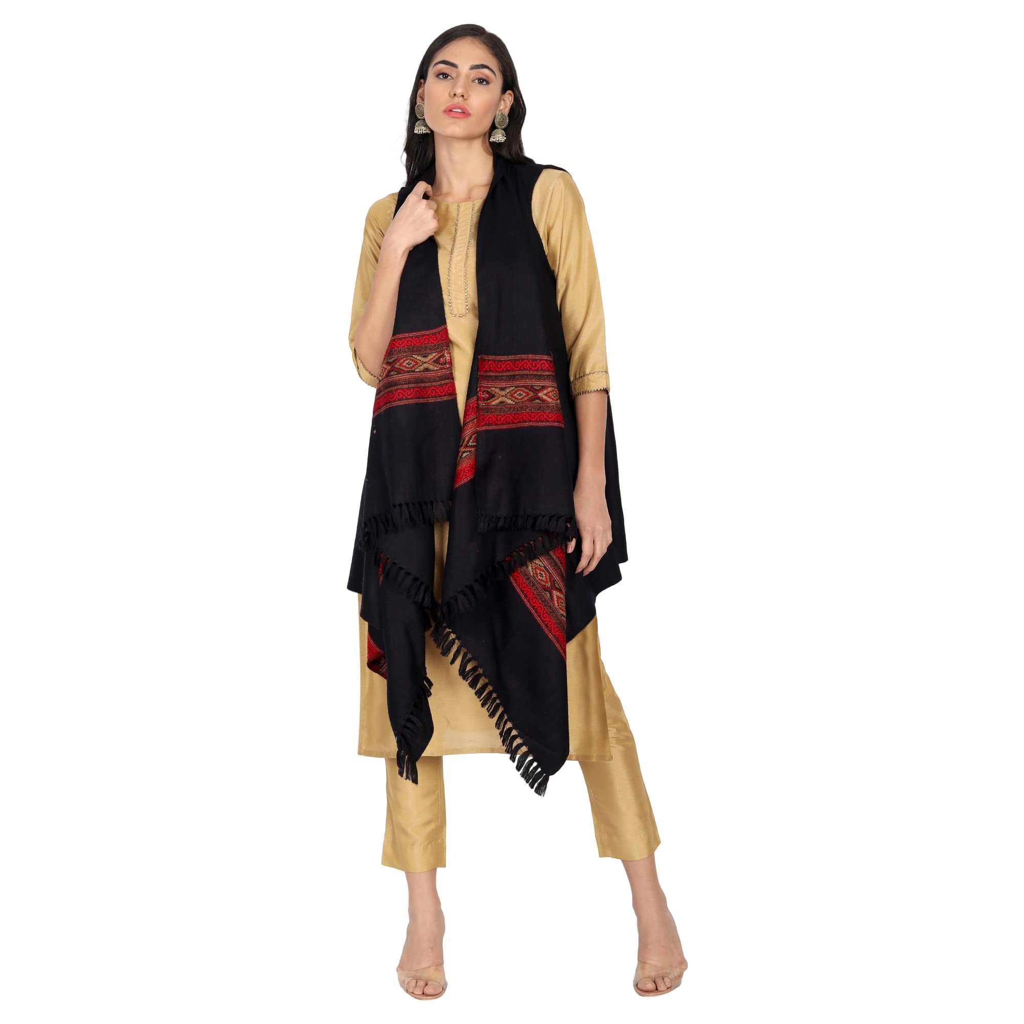 zamour Kullu Weave Women's Woolen Cape Shrug Top Woven in Himalayan Stripes-picture-58