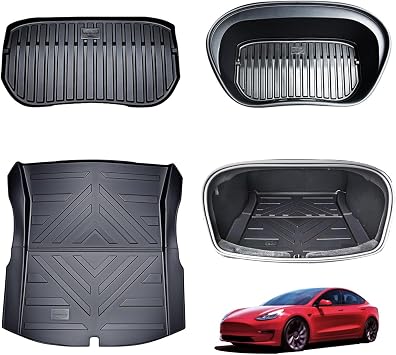 Front Trunk Mat Compatible with Tesla Model 3 2024 2025 Highland Rear Cargo Liner, TPE Waterproof Model 3 2024 2025 Trunk Mat Rear Compatible with Tesla Model 3 Highland Accessories