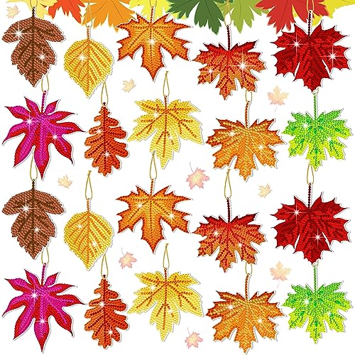 Skylety 20 Pcs Fall Maple Leaf Diamond Art Ornaments Diamond Painting Kit
