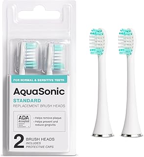 AquaSonic Standard Replacement Brush Heads | ADA Accepted | for Normal & Sensitive Teeth | Compatible with Many AquaSonic Toothbrush Handles (2 Pack White)