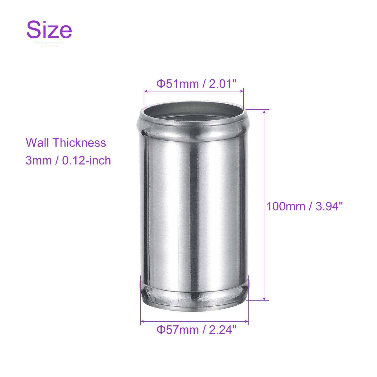 DMiotech 2pz (57mm/2-1/4" OD x 51mm/2" ID) 6061 Raccordo per Tubo Flessibile Alluminio 4" Lunghezza Connettore Tubo Intercooler Tubo Aspirazione Aria con Rotolo Perline