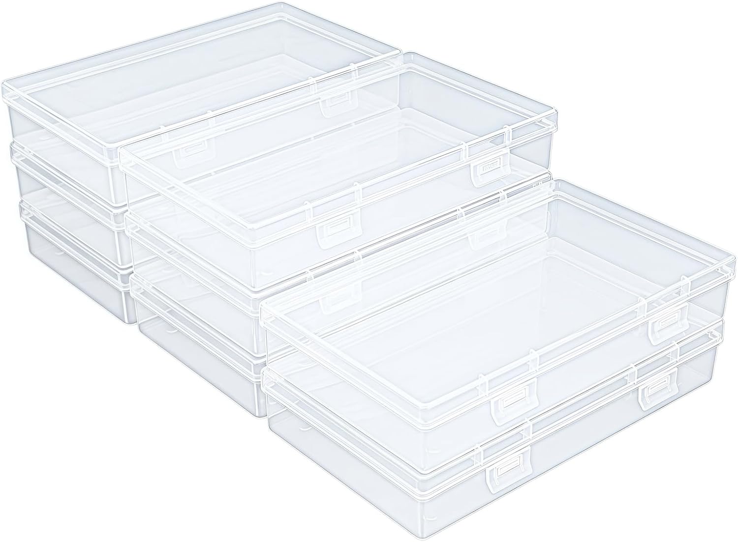 8 Pack Rectangular Clear Plastic Storage Containers Box with Hinged Lid for Beads and Other Small Craft Items (6.5 x 3.74 x 1.18 inch)