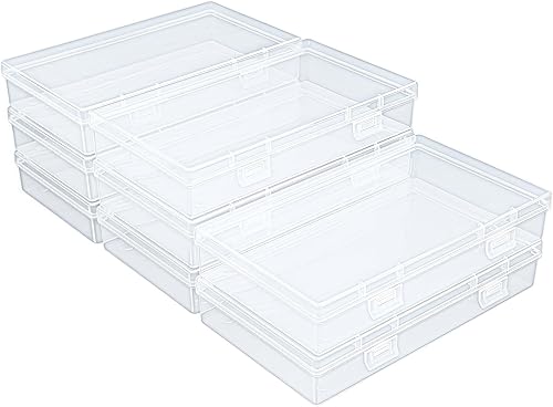 Paquete de 8 recipientes rectangulares de plástico transparente con tapa con bisagras para cuentas y otros artículos pequeños de manualidades (6.5 x