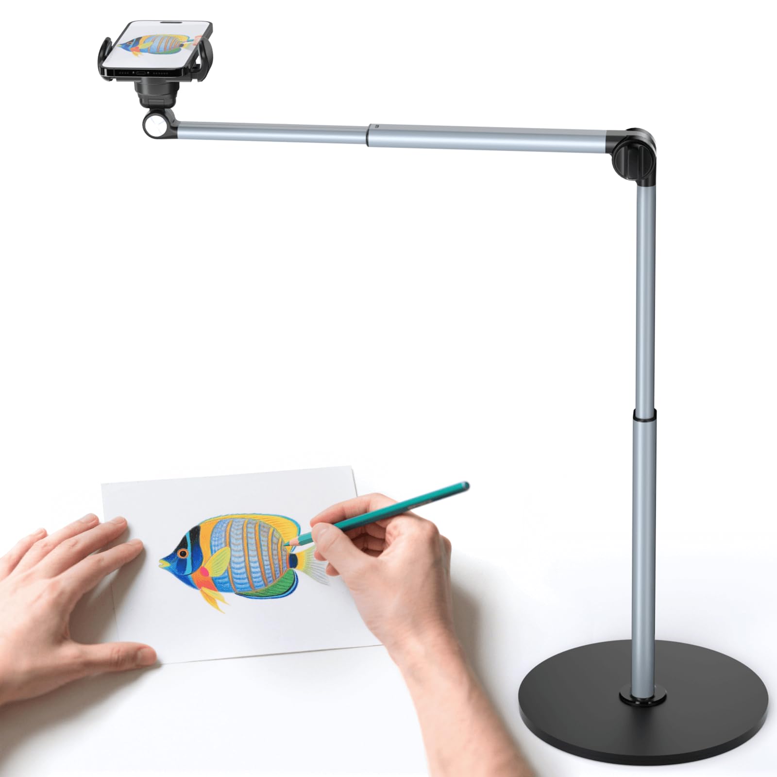 Mistriddle Schwerer Aluminium-Overhead-Handyständer – Verstellbares iPhone-Stativ für Overhead-Aufnahmen, Stabiler Halter zum Kochen, Basteln, Filmen und Malen – Ideal für Creator(Klemme)
