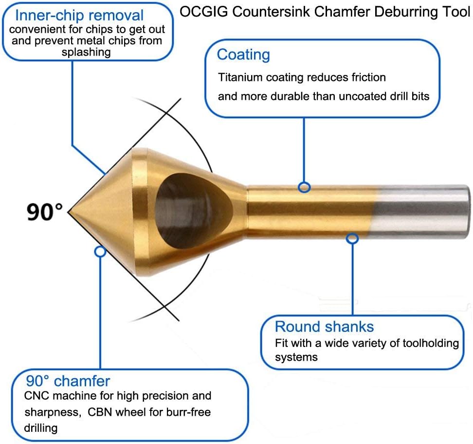 OCGIG 4pcs Titanium Coated Countersink Chamfer Tool Deburring Tool Set Metal Wood Drill Bits Zhongbo Business - - 