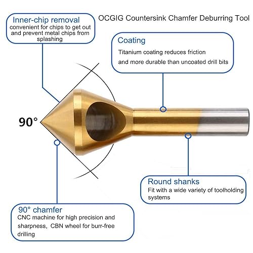 Miniatura 4 de OCGIG 4pcs titanio recubierto avellanado chaflán herramienta desbarbado herramienta conjunto metal madera brocas Zhongbo negocio