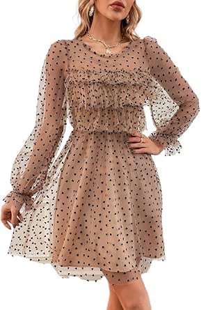 Heart Printed Mock Neck Flounce Sleeve Dress main image 1