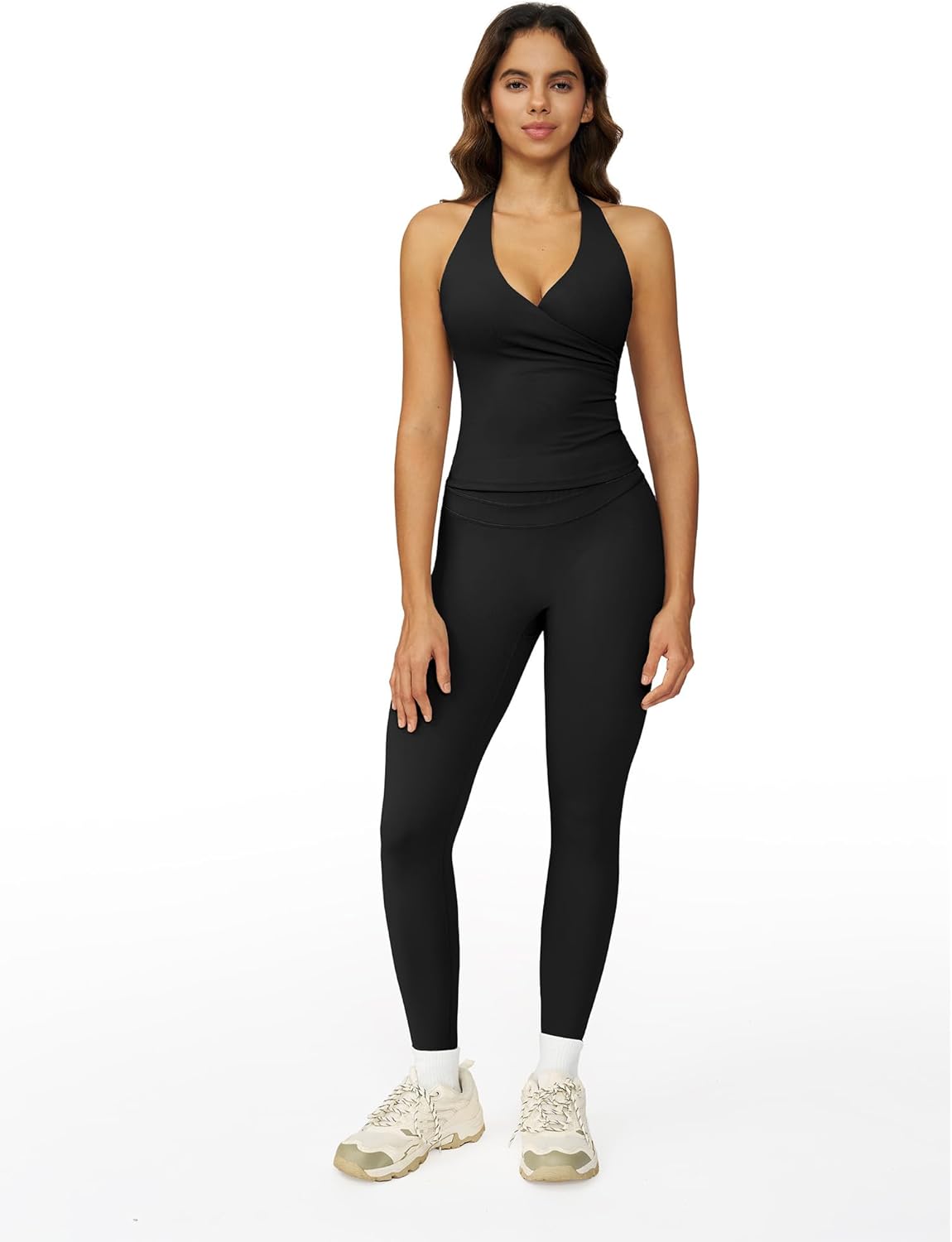 ABOCIW Two Piece Workout Sets for Women Wrap Halter Tank Top High Waist Leggings Yoga Pilates Outfits - Image 2