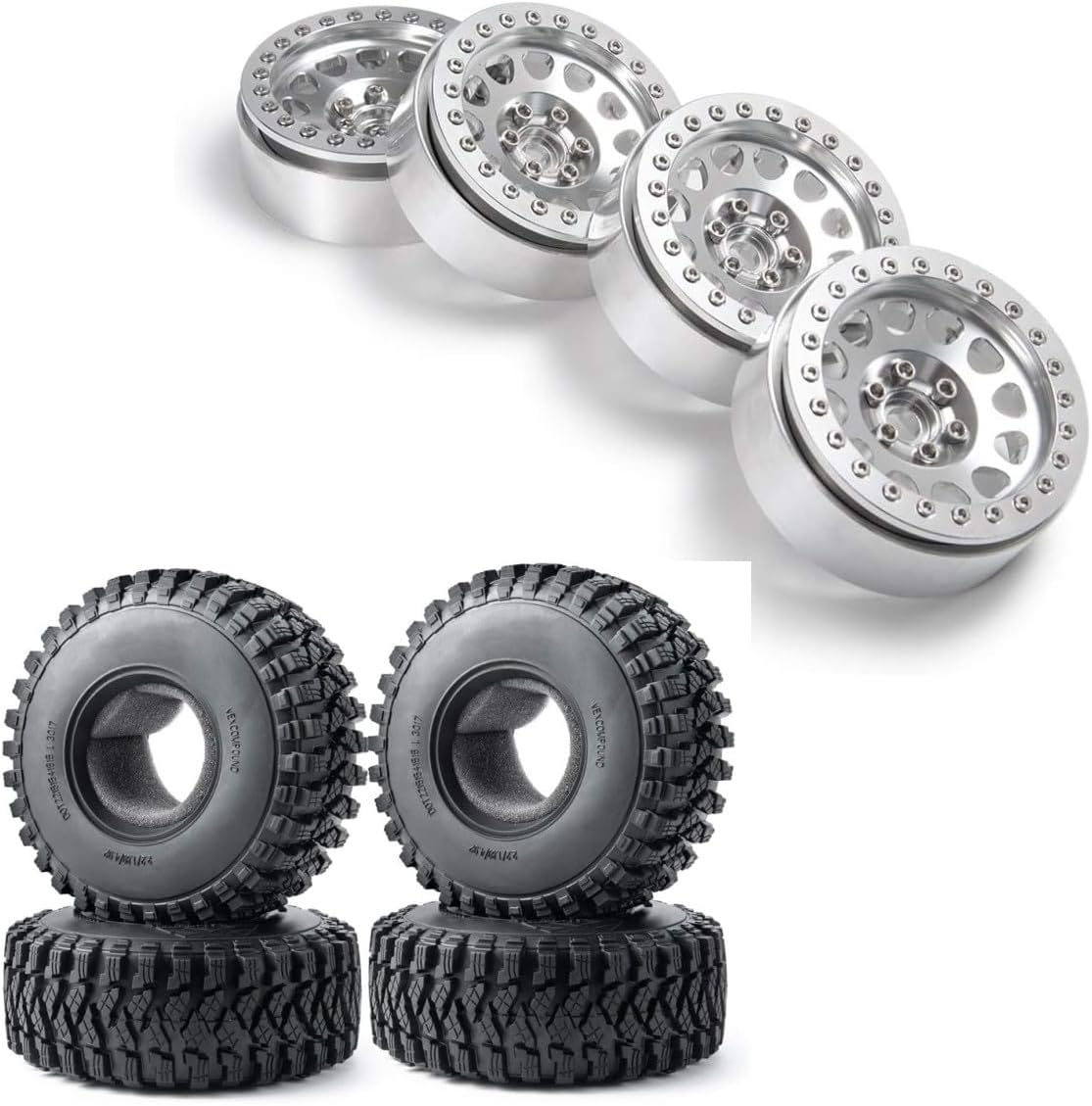RCLIONS Aluminum Alloy 2.2" Beadlock Wheels Rims and 2.2inch Tires for 1/10 RC Crawler Car