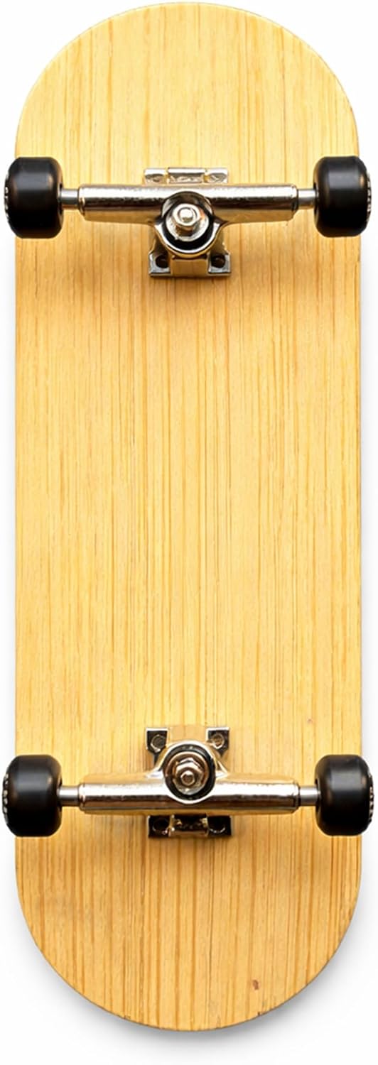 Professional Handmade Bamboo Fingerboard - 33mm 6-Ply Wooden Deck, 20th Anniversary Edition Vintage Mini Skateboard, Pro 34mm Silver Trucks with Axle Washers & Black Wheels