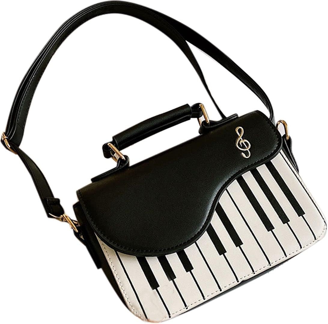 QZUnique Guitar/Violin/Piano Shoulder Bag Creative PU Leather Handbag Zipper Closure Crossbody Tote for Girls and Women