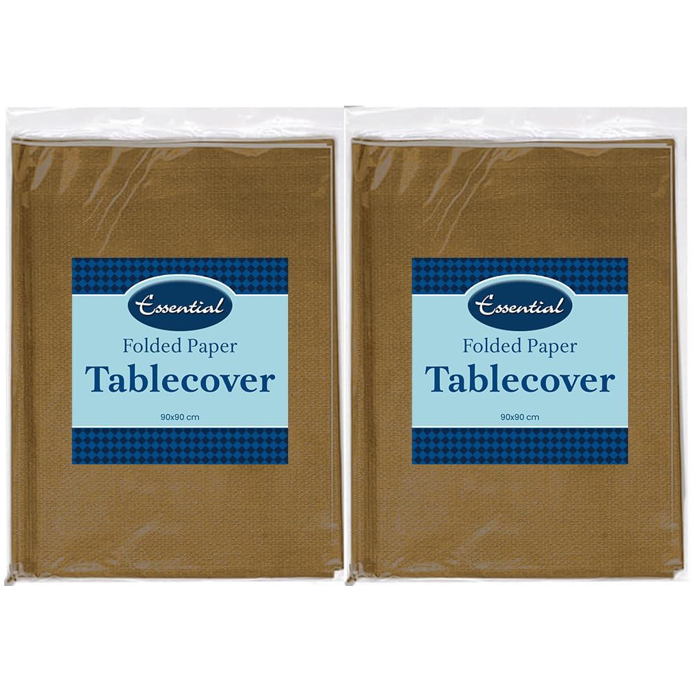 Venuscello 4 x Gold Paper Table Cover Cloths, 90cm x 90cm Square, Disposable, Folded, for Birthday Party