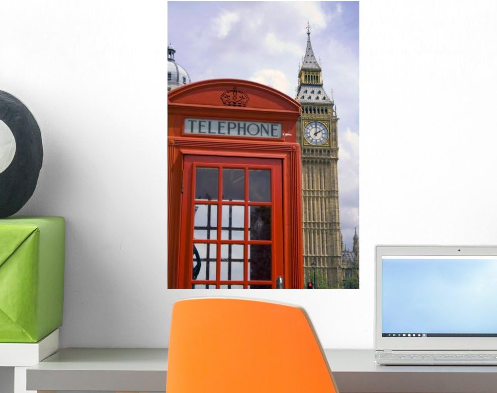 Wallmonkeys WM138627 London Phone Booth/Big Ben Peel and Stick Wall Decals, 48" H x 32" W-Extra Large