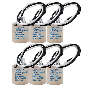 E26 Light Socket, ECHENLED JX-970F E26 Socket Ceramic Standard Medium Screw Socket E27 Bulb Lamp Holder with Wire Lead for Halogen Incandescent LED Light Bulb 6 Pack.