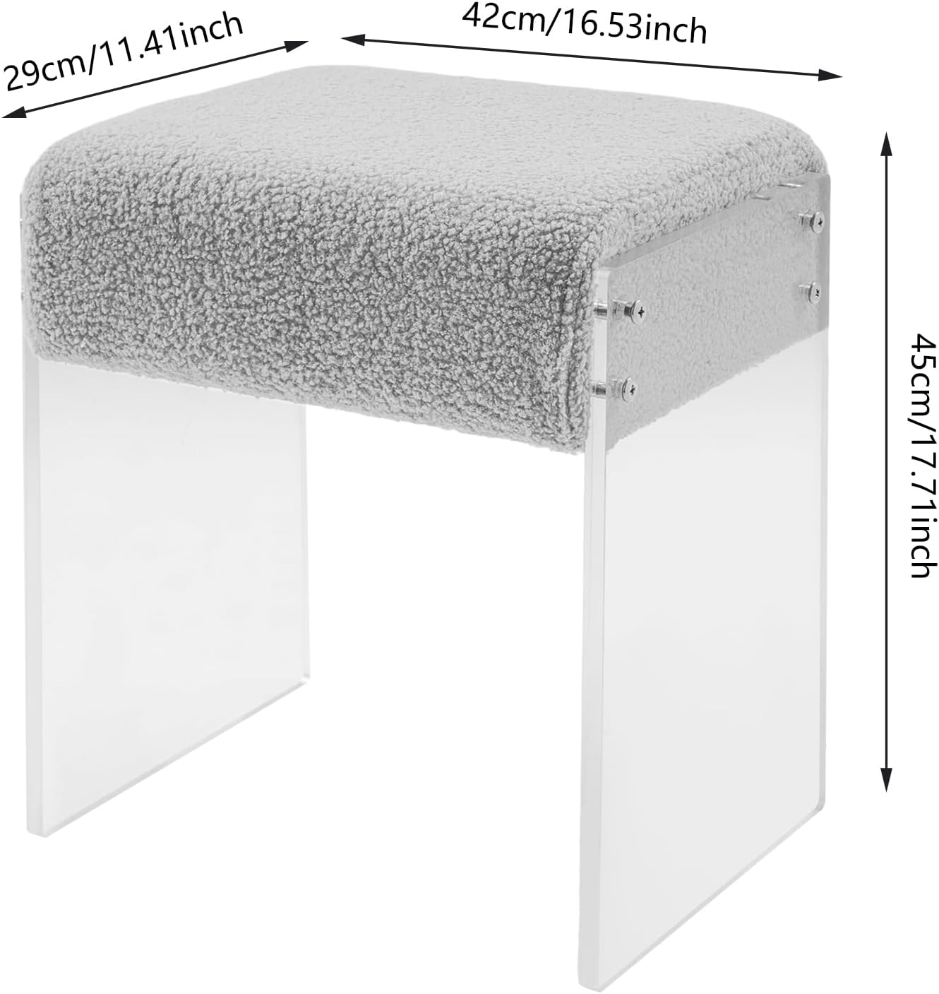 Modern Minimalist Acrylic Leg Stool Chair, Multifunctional Vanity Stool with Cushion, Foot Rest Ottoman for Makeup Room Living Room Bedroom (Gray)