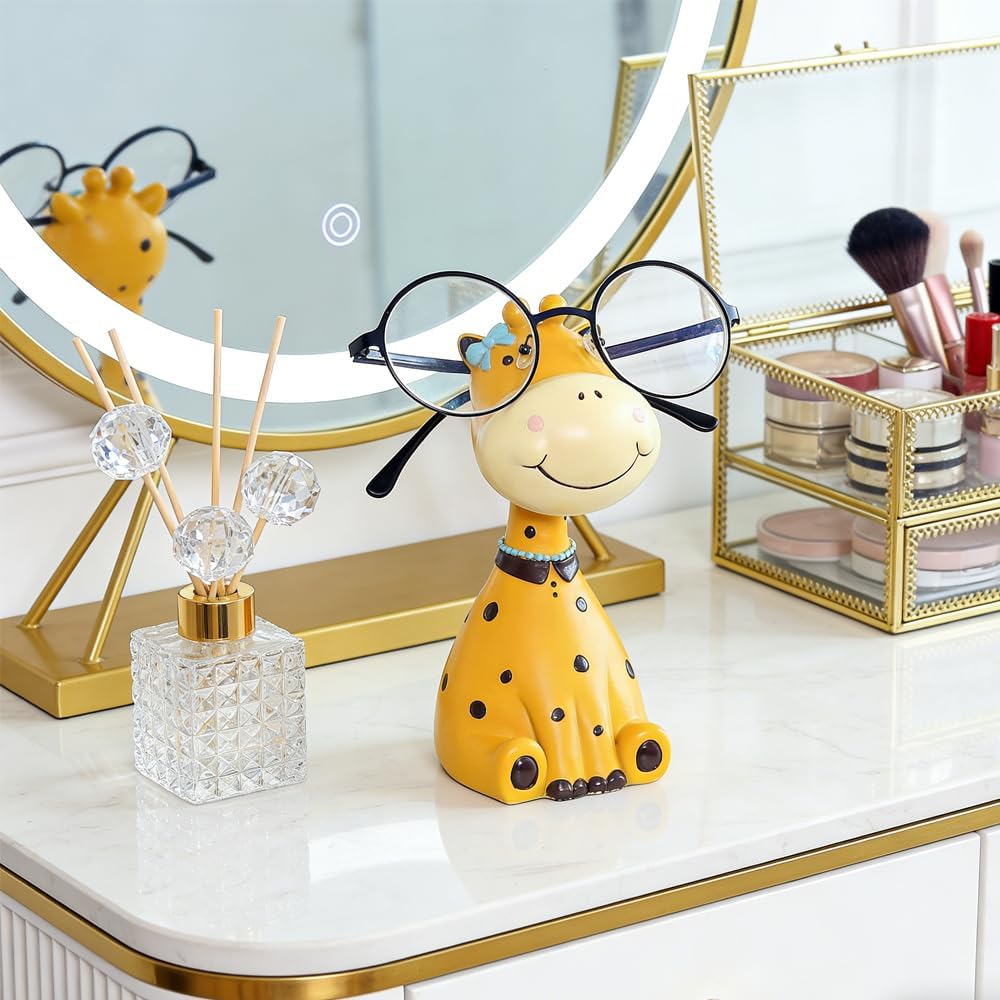 Resin Animal Eyeglass Holder, Decorative Animal-Shaped Glasses Stand for Desk And Nightstand Dressing table, Ideal Gift for Animal Lovers, Home Office Accessory (giraffe)