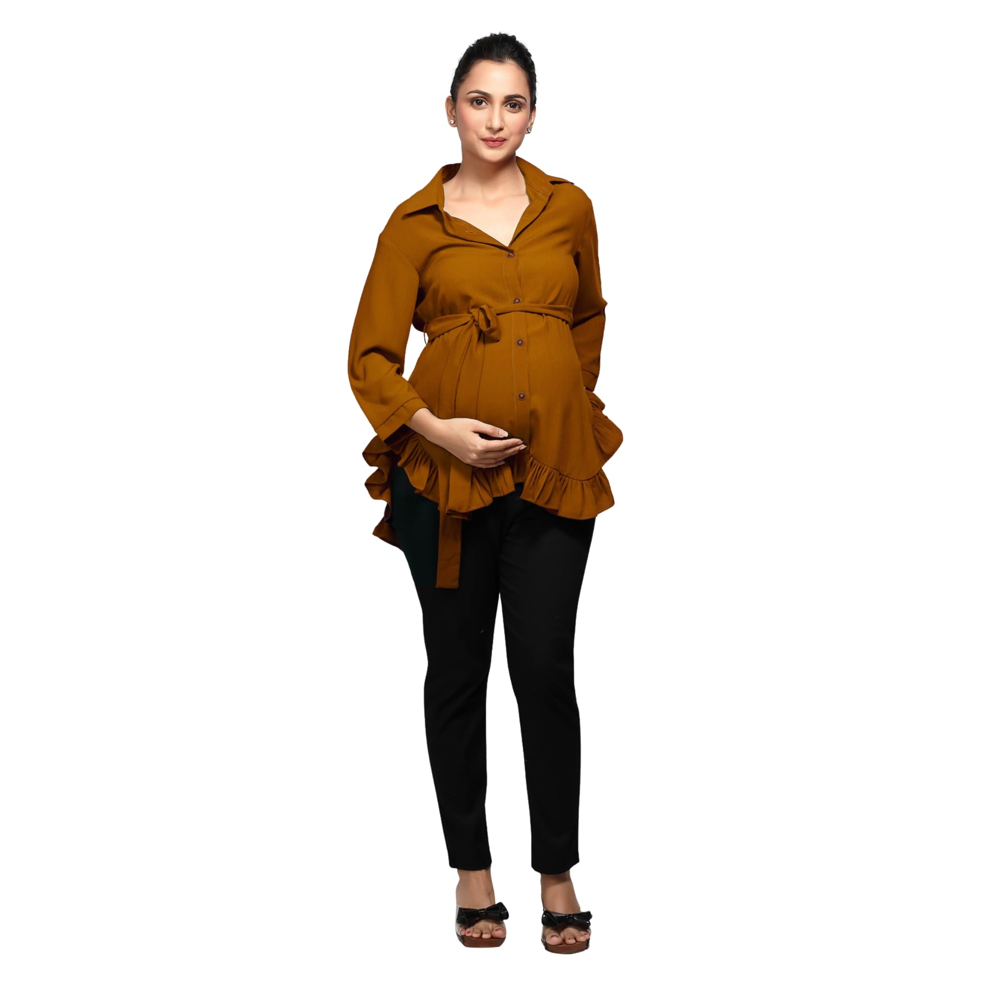 Rust Frilldetail Maternity Maternity Shirt | Red-picture-52