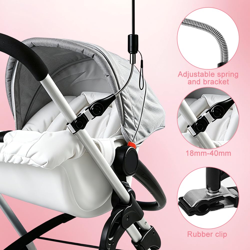Foreverup Sonnenschirm für Kinderwagen UV Schut, Kinderwagen Sonnenschirm 360° Flexibler, Sonnenschirm Buggy Kinderwagen, 96 cm Durchmesser, Schützt effektiv vor Sonnenlicht und Regen, Rosa