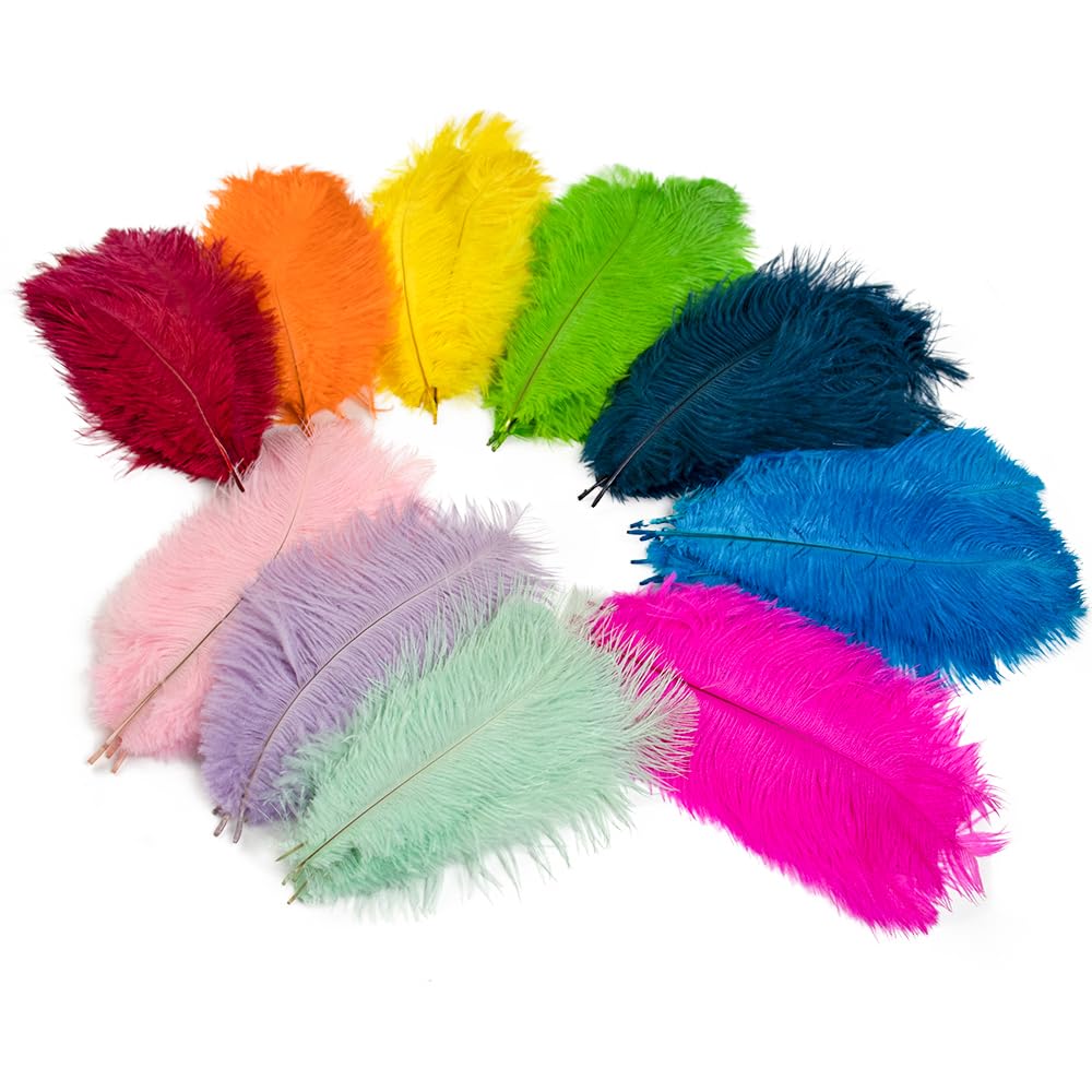 Piume di Struzzo 10 Pezzi di Piume Struzzo 15-55 cm Bianco Rosa Nero pennacchi for la Decorazione della Festa Nuziale Artigianato Fai da Te Materiale Lampada(Pink2,50-55cm)
