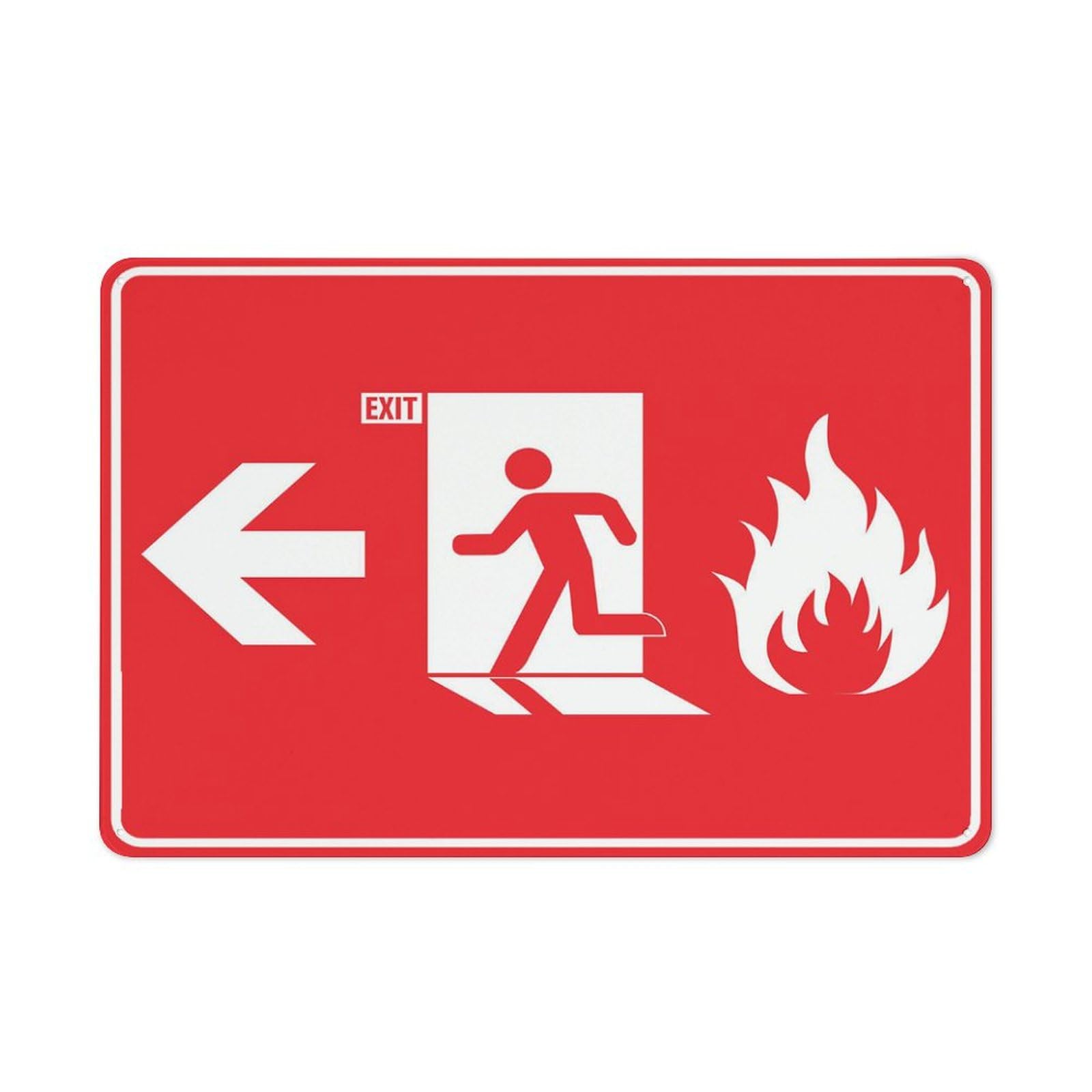 Fire Exit (With Fire Icon - Left Arrow) Sign, 8x12 Inch Outdoor Metal Sign for Business, Workplace, Office, Home, Garden