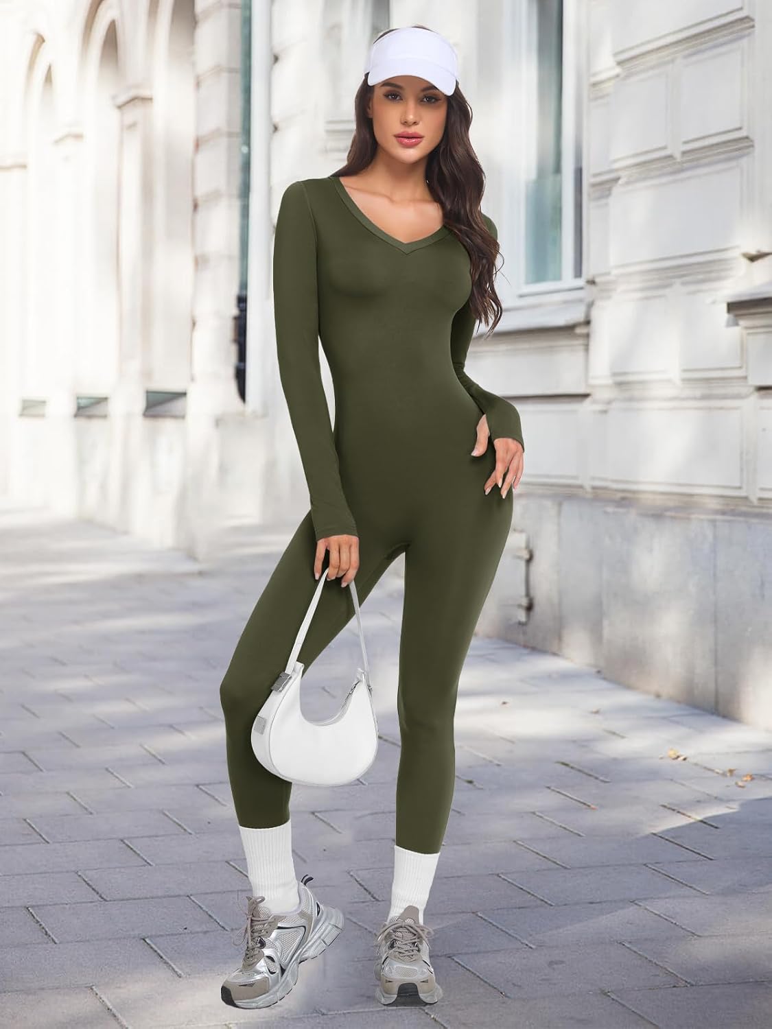 VUTRU Womens Long Sleeve Workout Jumpsuits V-Neck Romper Tummy Control Bodysuit Bodycon Sexy One Piece - Image 5