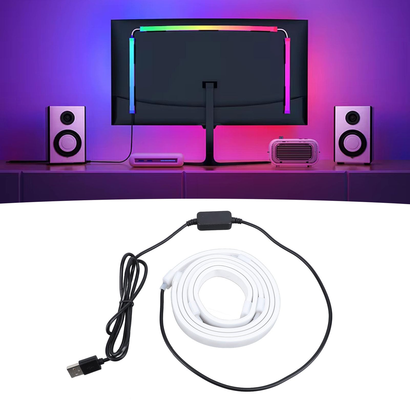 Asixxsix Tira de luces LED para ordenador, RGB con 16 millones de colores, sincronización con la pantalla y modo musical para monitores de escritorio de 27 pulgadas.