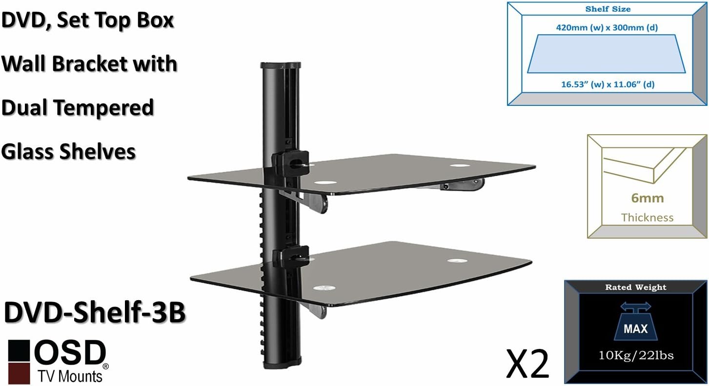 OSD Audio DVD-Shelf-3B Dual Shelf Wall Mount for DVD and Other A/V Components