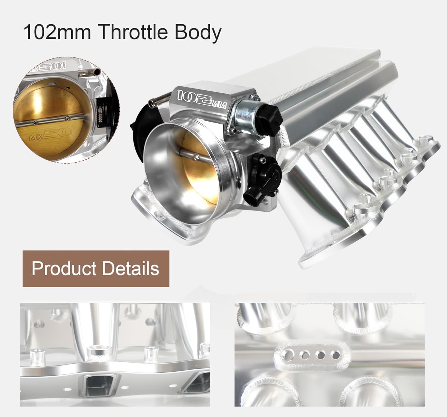 YESHMA LS Intake Manifold with 102mm Throttle Body Throttle Position Sensors TPS IAC and Fuel Rails Compatible with Chevy 4.8 5.3 6.0 6.2 LS LS1 LS2 LS6 Sheet Metal Al Fabricated Silver