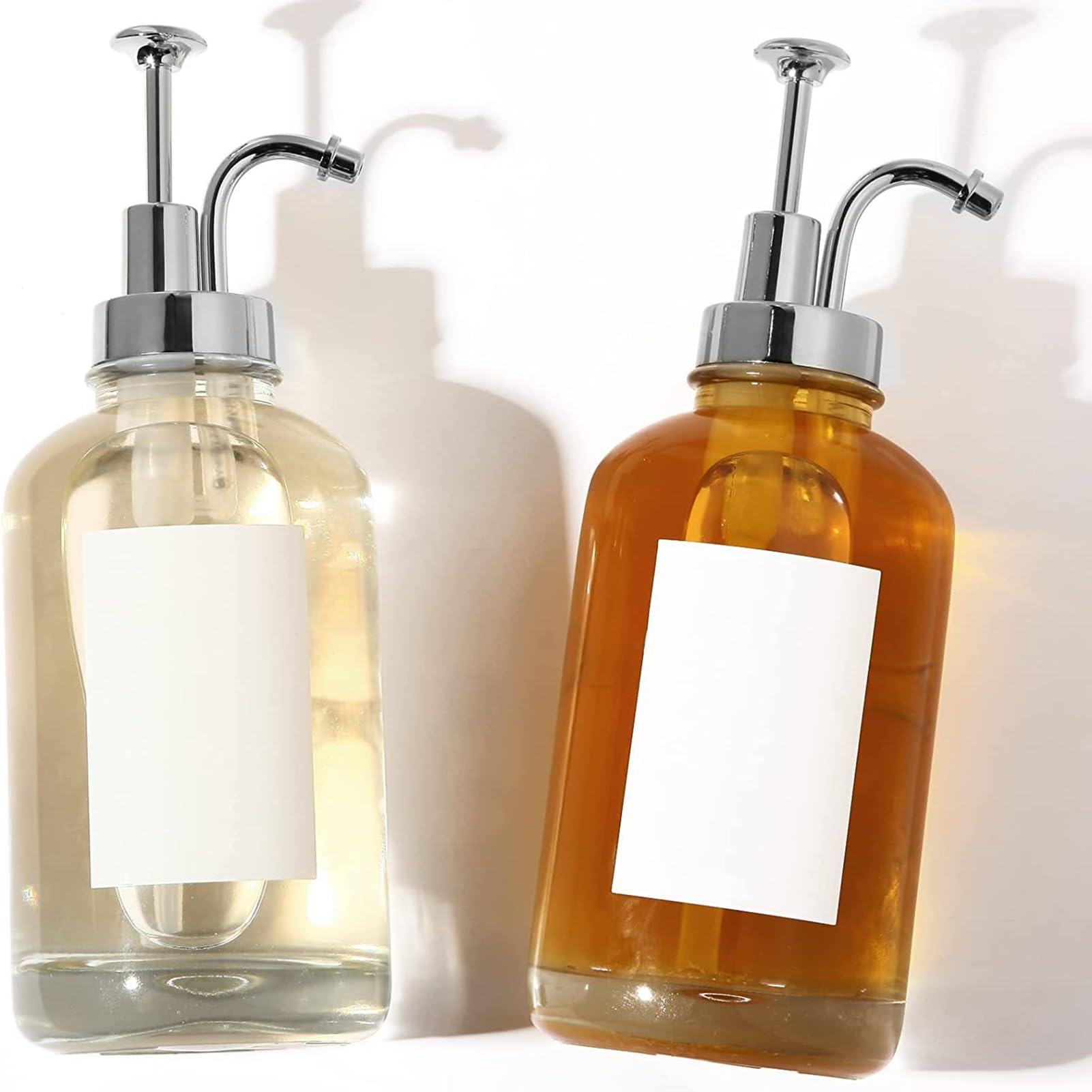 Dispenser per sciroppo di caffè Domestico, Facile da Pulire, flacone con Pompa in Vetro Trasparente da 2 Pezzi da 17 Once, per Shampoo da Bar, Hotel d'Argento
