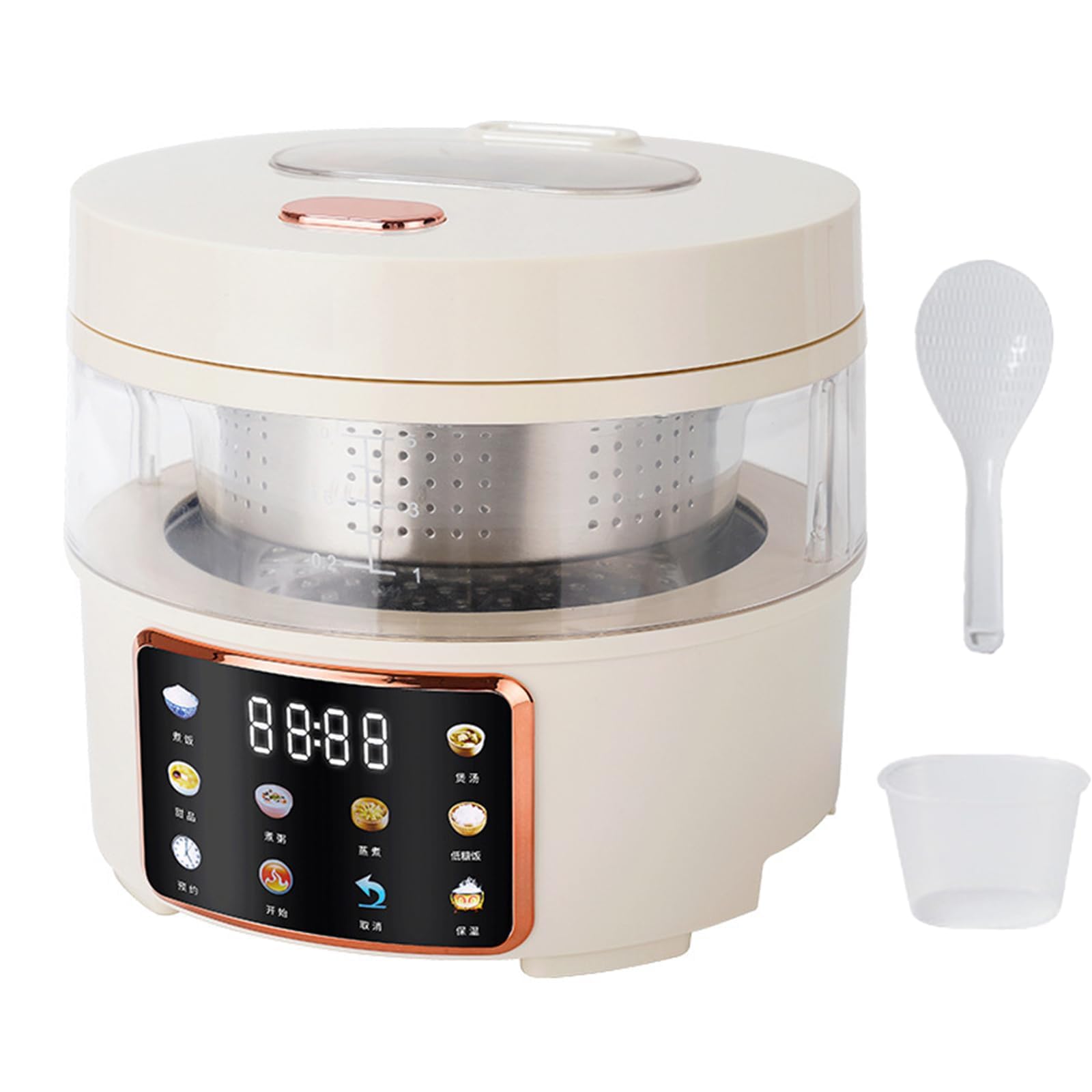 Arrocera de vidrio de 2 litros con cesta de filtro automático, control táctil, temporizador de 24 horas, ideal para cocinar arroz, granos y avena