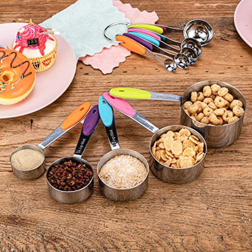 10 Piece Stainless Steel Measuring Cups And Spoons Set With Scrub Sponge Including 5 Piece Measuring Cups And 5 Piece Measuring Spoons, For Dry And Liquid Ingredients #TOP4