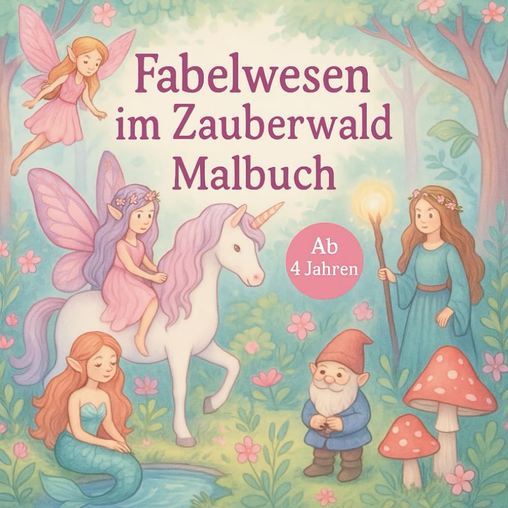 Fabelwesen im Zauberwald Malbuch: Ab 4 Jahren mit 50 magischen Ausmalbildern von Feen, Zwergen, Einhörnern und vielen weiteren Fantasiewesen - zum Träumen und Ausmalen
