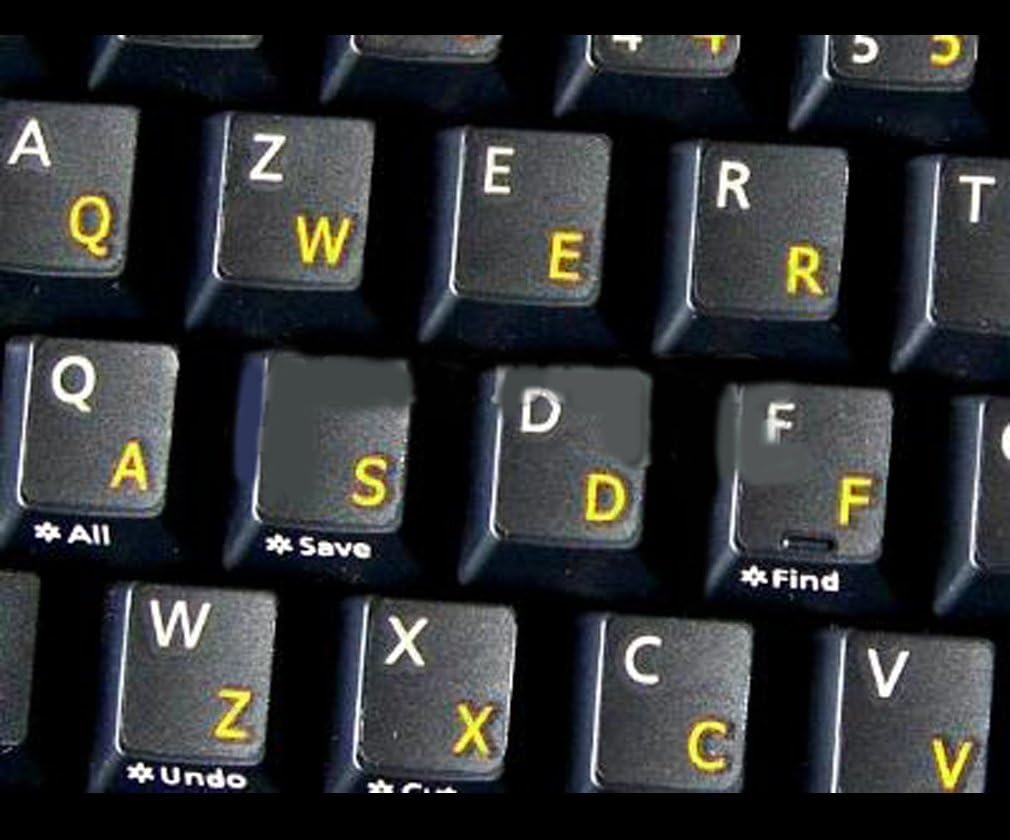 Qwerty Keys English UK Transparent Keyboard Stickers With YELLOW Letters - Suitable for ANY Keyboard