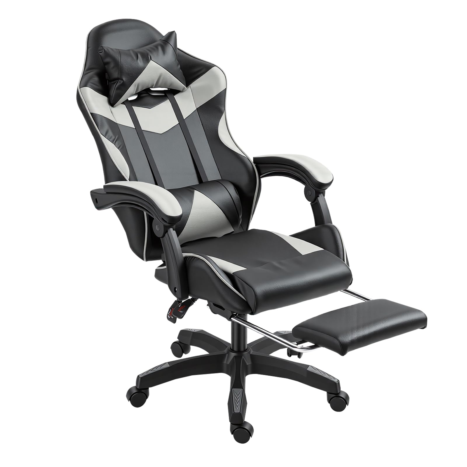Panana Gaming Racing Desk Chair Adjustable Hight Swivel Chair with Lumbar and Head Pillow (Grey)