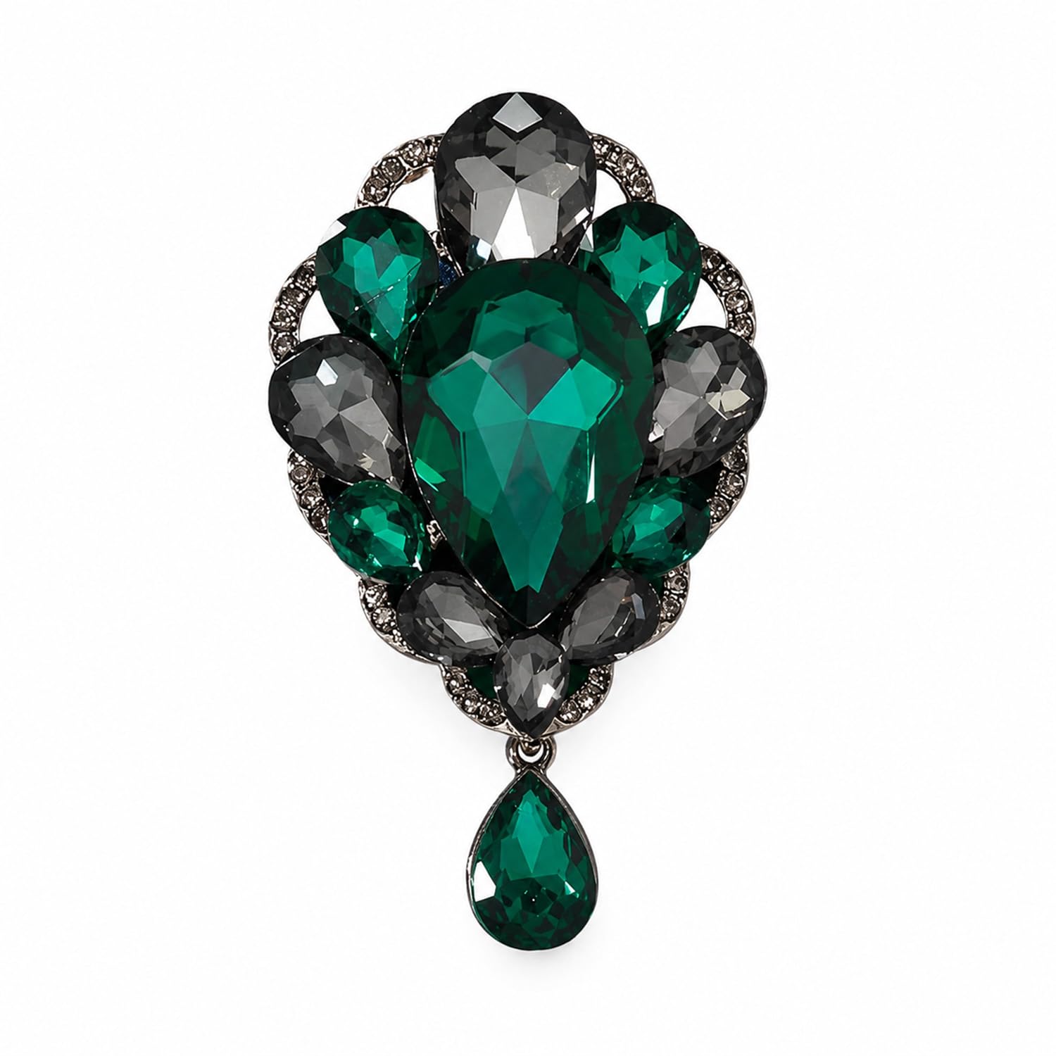 Brooch Pin Fashion Crystal Rhinestone Jewellery Pin Vintage Clothing Accessories Decoration Vintage Full-Diamond Dark Green Brooches For Women- S76-image-16
