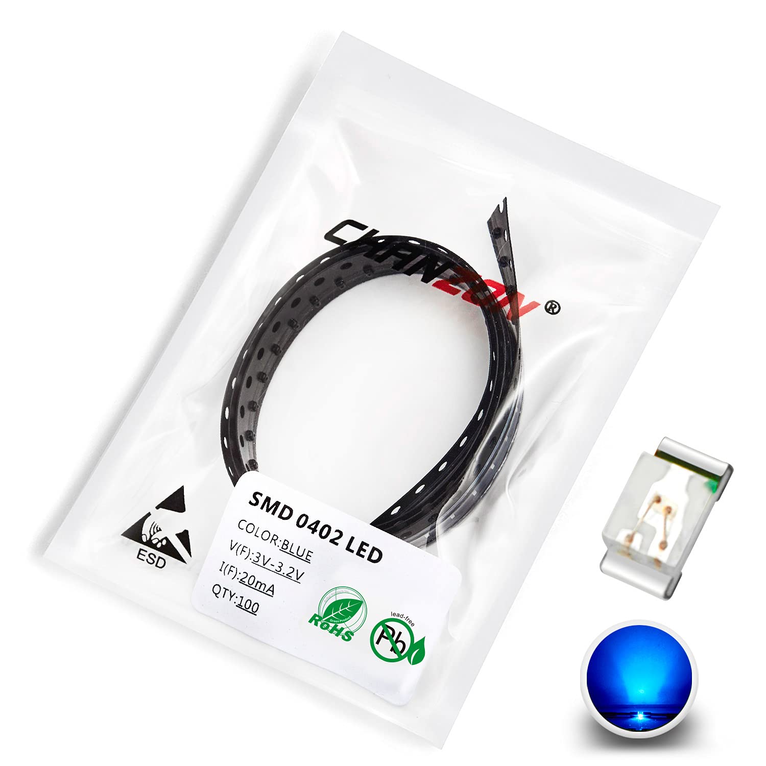 CHANZON 100 Pcs SMD 0402 (1mm X 0.5mm) LED Jaune-Vert Diode Lumières 2V 20mA Ampoule Lampes Composants Électroniques Indicateur Diodes Émettrices De Lumière