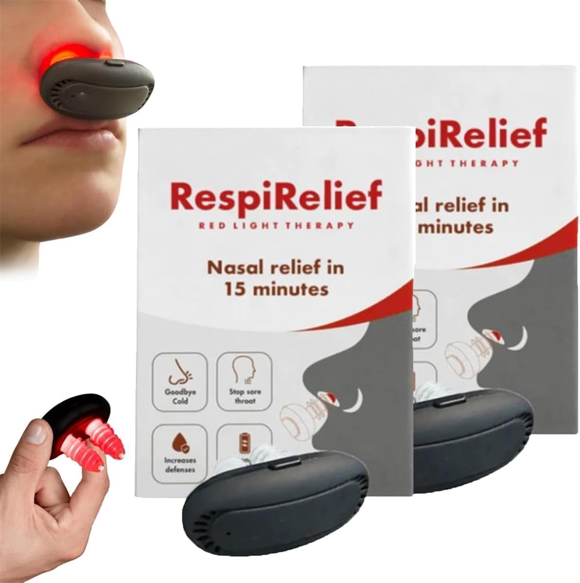 No More Colds Red Light Therapy for Nose, Respirelief Red Light Nasal Therapy Instrument, Red Light Therapy for Nose, No More Colds Red Light Nose (2 Pcs)