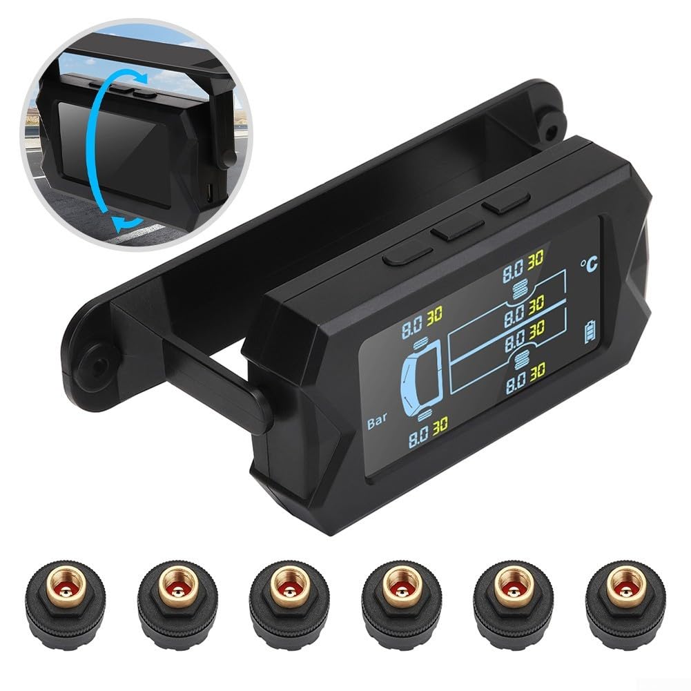 Autoreifendruckkontrollsystem mit Solar TPMS, kabellos, 6 externe Sensoren (15bar)