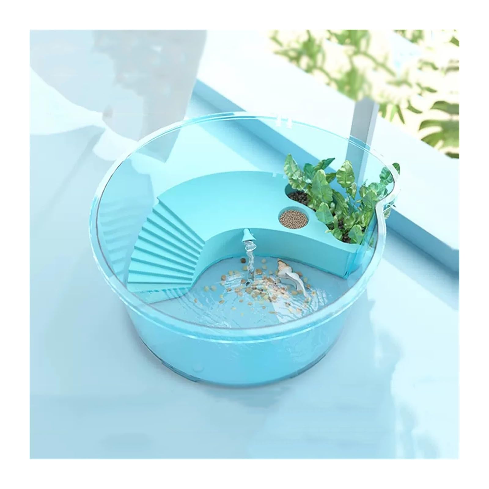 Pecera Tanque de Peces, Tortuga con Cubierta Solar, Caja de alimentación, se Pueden Plantar Plantas acuáticas, pecera pequeña, Redonda, Transparente for el hogar Acuario(L)