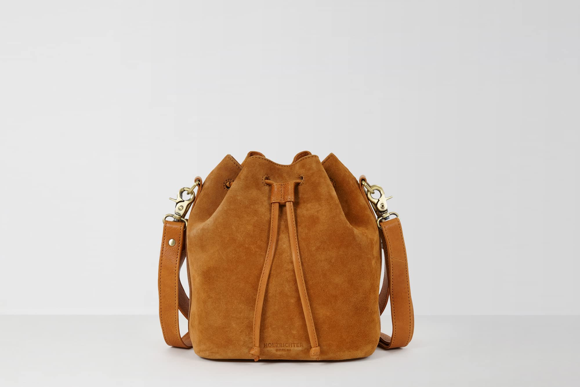 HOLZRICHTER Berlin - Beuteltasche aus Leder für Damen (No 1-1), 26x21x14 cm Schultertasche, Echtleder Bucket Bag, Handtasche in Braun, Schwarz