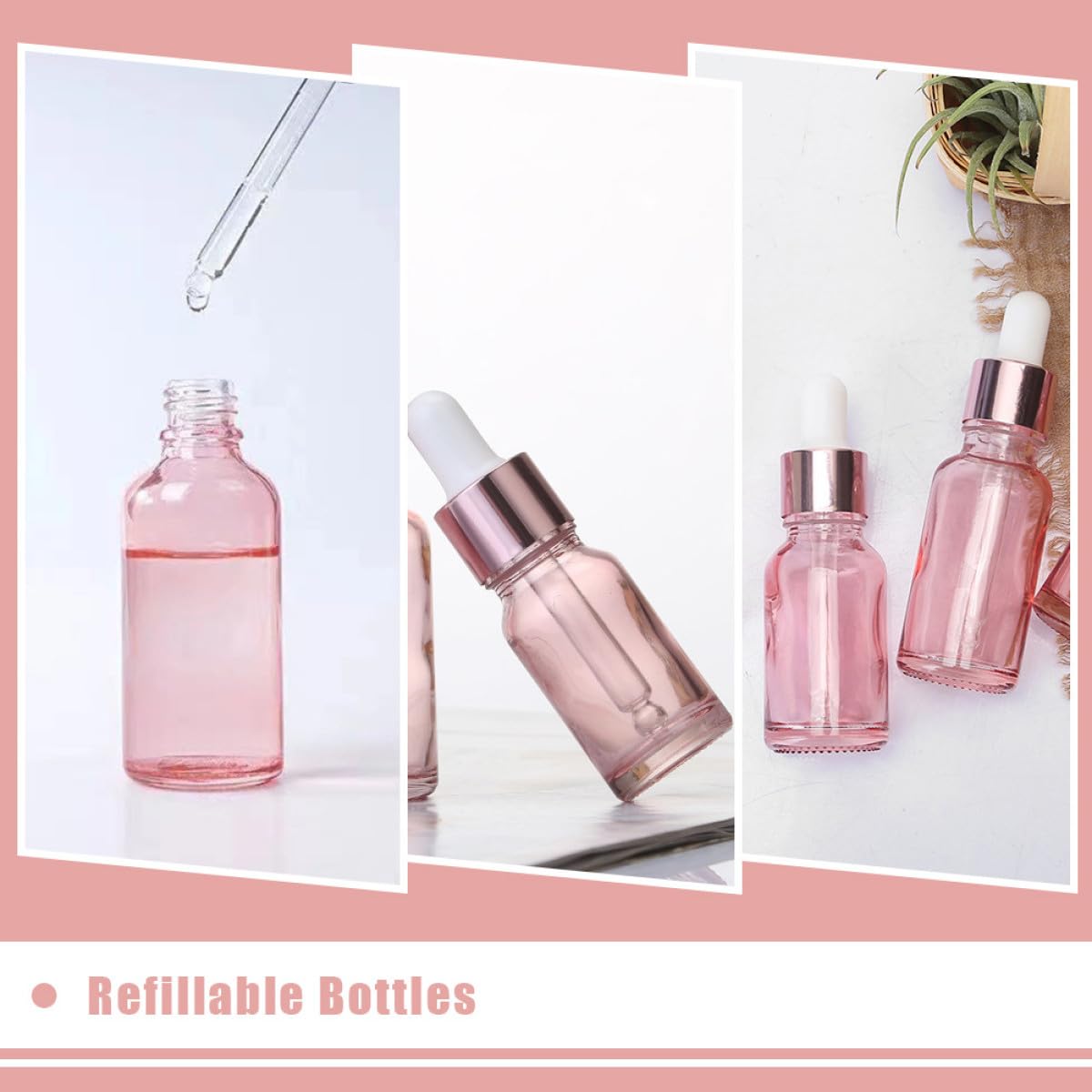 Lurrose Bottiglie Contagocce in Vetro Rosa da 30ml 30 Pezzi Pratiche e Portatili per Cosmetici Miscele Fatte a Mano e Profumi