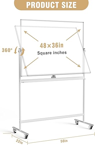 Miniatura 5 de Mifuro - Pizarra blanca con ruedas y altura ajustable, 48 x 36 pulgadas, grande, portátil, de borrado en seco, con soporte y ruedas para oficina,