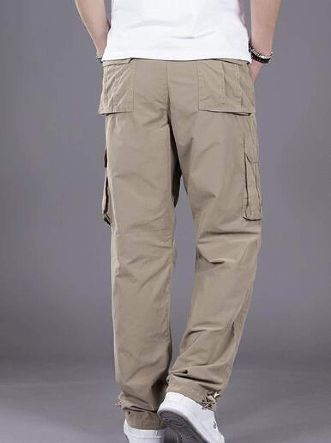 Spodnie robocze luźne multifunkcyjne spodnie do joggingu spodnie cargo moda męska na świeżym powietrzu proste nogawki spodnie czas wolny moda sportowe spodnie dresowe, khaki, XL